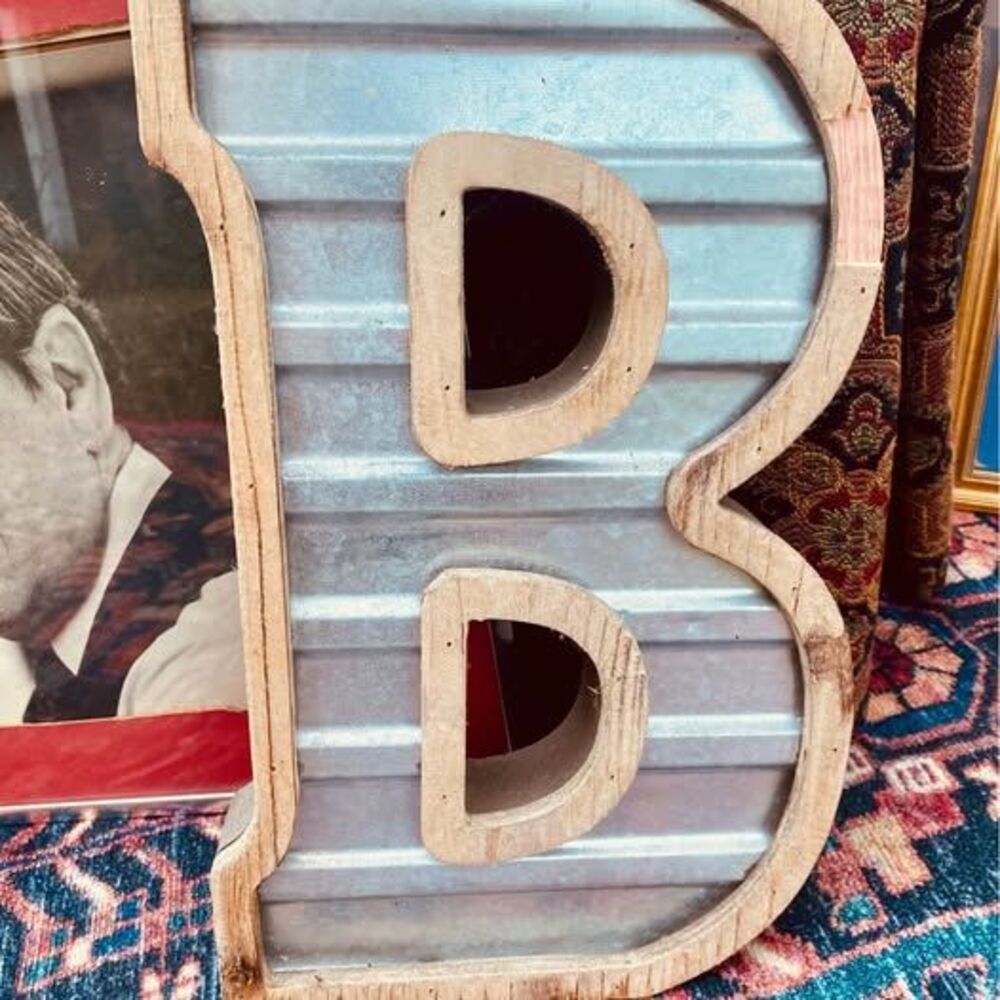 Decorative Galvanized Metal Wood Letter B Wall Decor